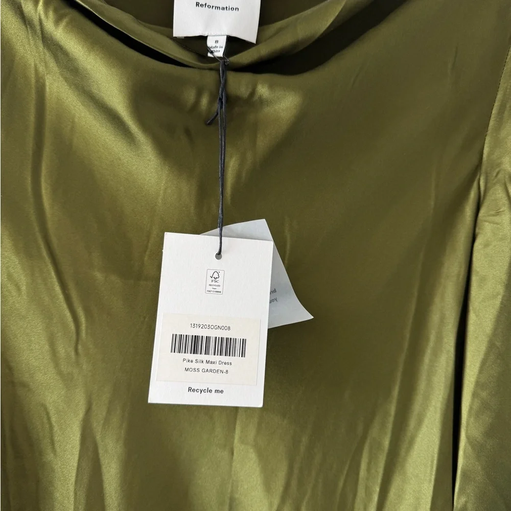 REFORMATION NWT Pike Silk Maxi Dress in Moss - Picture 3 of 14